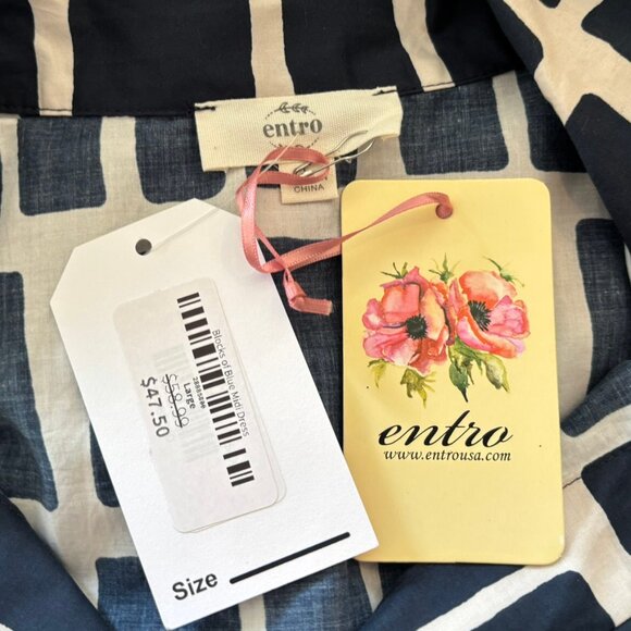 Entro Blue & Ivory Geometric Print Sleeveless A-Line Dress - Size L - NWT - Picture 4 of 6